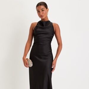 Lulus Effortlessly Sensational Black Satin Backless Maxi Dress - Size S